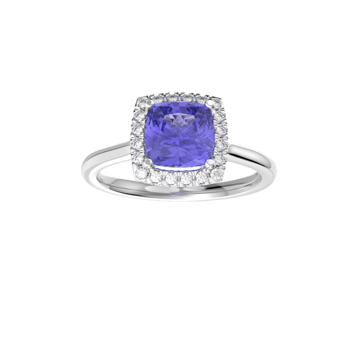 Cushion Tanzanite Halo Diamond Ring