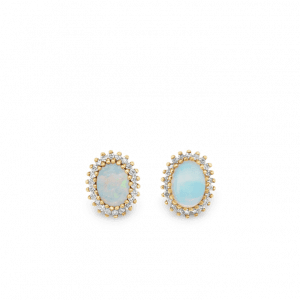 Oval Ethiopian Opal Gemstone & Diamond Earrings-Gemstone Jewellery