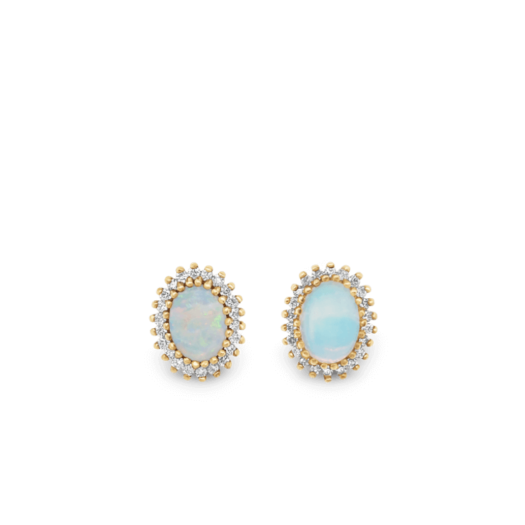 Oval Ethiopian Opal Gemstone & Diamond Earrings-Gemstone Jewellery