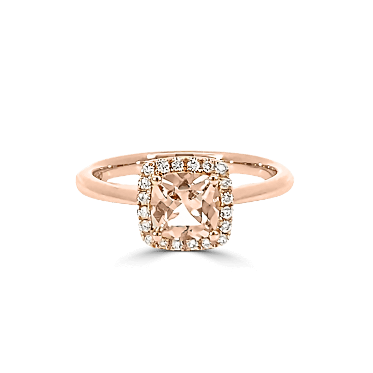 Cushion Morganite & Diamond Halo Ring_morganite jewellery