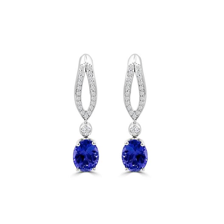 Oval Tanzanite Diamond Loop Drop Earrings-tanzanite jewellery